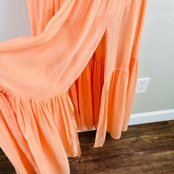 Veronica Beard Florencia Cross Front Silk Sleeveless Coral Chiffon Maxi Dress 8 - Picture 10 of 16